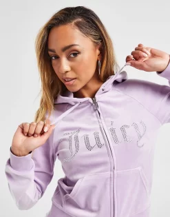 JUICY COUTURE Diamante Velour Full Zip Hættetrøje Dame -Damemode Tilbud jd 625400 e